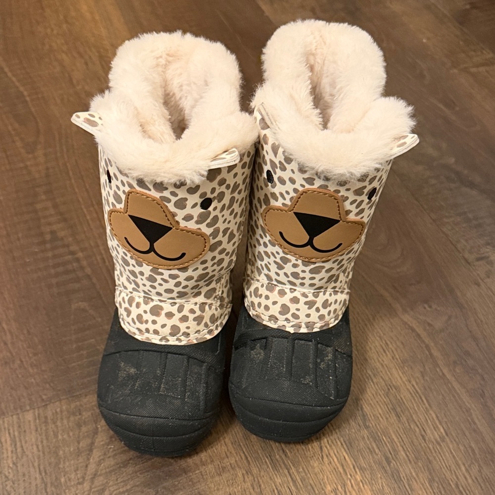 Cat & Jack Leopard Print Kids Boots - Black and Cream